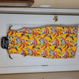 J.W. Treci Yellow Dress L Sleeveless Retro Floral